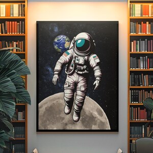 Astronaut Art Printable Fun Space Wall Space poster Astronaut painting digital spaceman wall art spaceship Digital birthday party wall art
