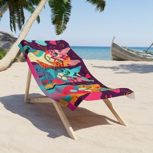 Toalla de playa para gatos, toalla de baño de colores vibrantes, toalla de diseño felino, la mejor toalla de playa, regalo para amantes de los gatos, toallas de lujo, toalla de playa fresca, toalla de baño