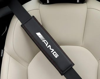 2PCS Mercedes AMG Seat Belt Covers – Premium Leather Shoulder Pads & Seatbelt Protectors for Benz