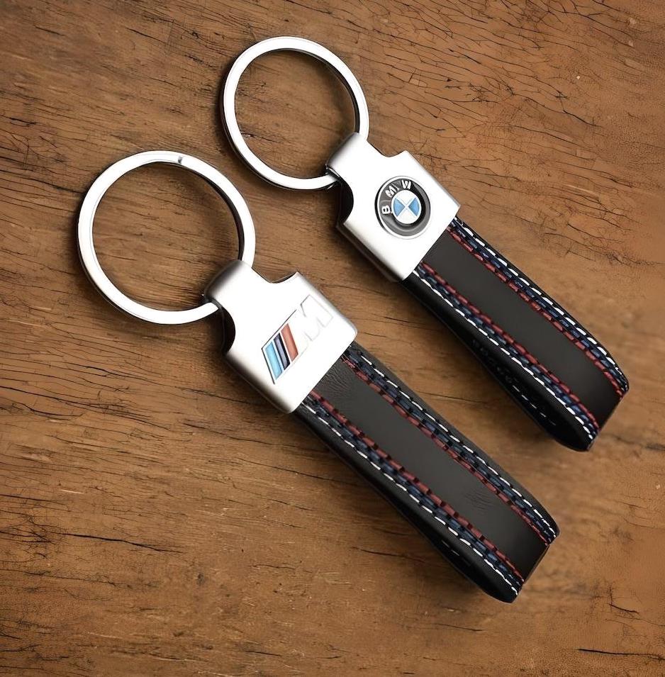 Official BMW M Logo Leather Keychain – Luxury Keyring For 2024, Engraved, Black