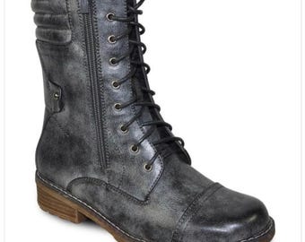 Women's Faux Leather Combat Boots, Winter Rain Walking Boots