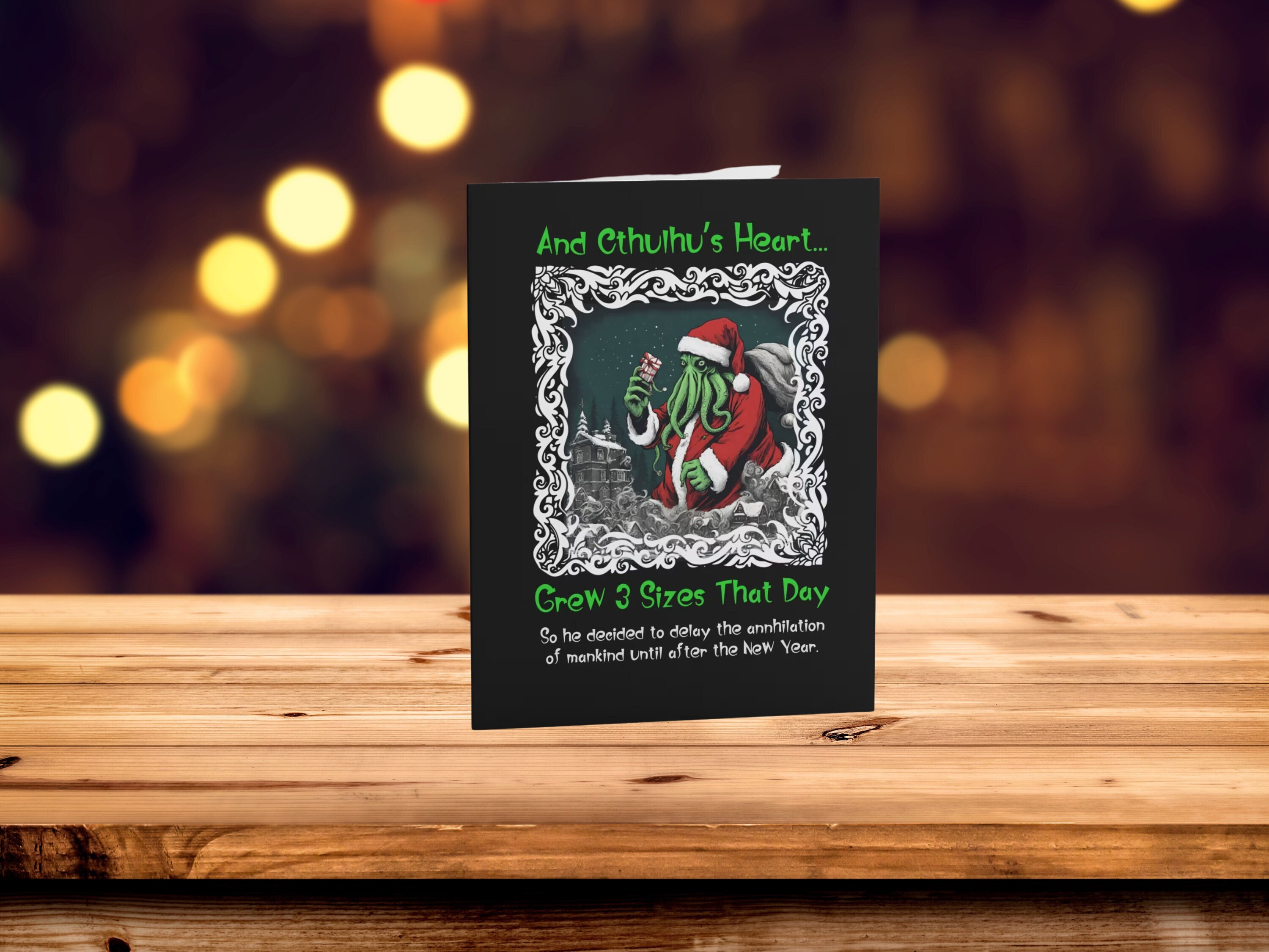 Funny Cthulhu Christmas Cards Featuring Cthulhu Catching the Christmas ...