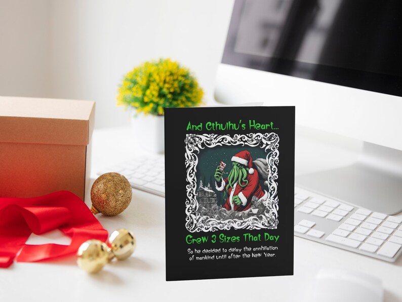 Funny Cthulhu Christmas Cards Featuring Cthulhu Catching the Christmas ...