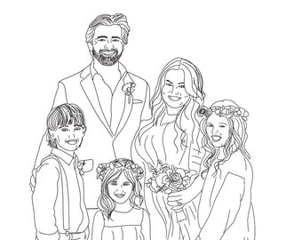 Mother's Day Gift - Custom Family Portrait | Hand Drawn | Grandparent Gift | Kids and Grandkids Line Art Portrait