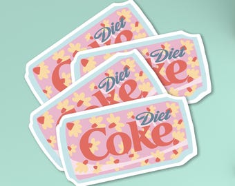 Floral Diet Coke Sticker | Pink Soda Can, Waterproof Vinyl Decal