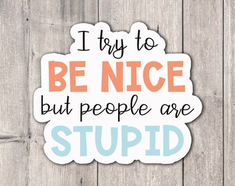 I Try to Be Nice but People are Stupid Vinyl Sticker- Handmade Laptop & Water Bottle Sticker- Funny Sticker- Snarky Sticker