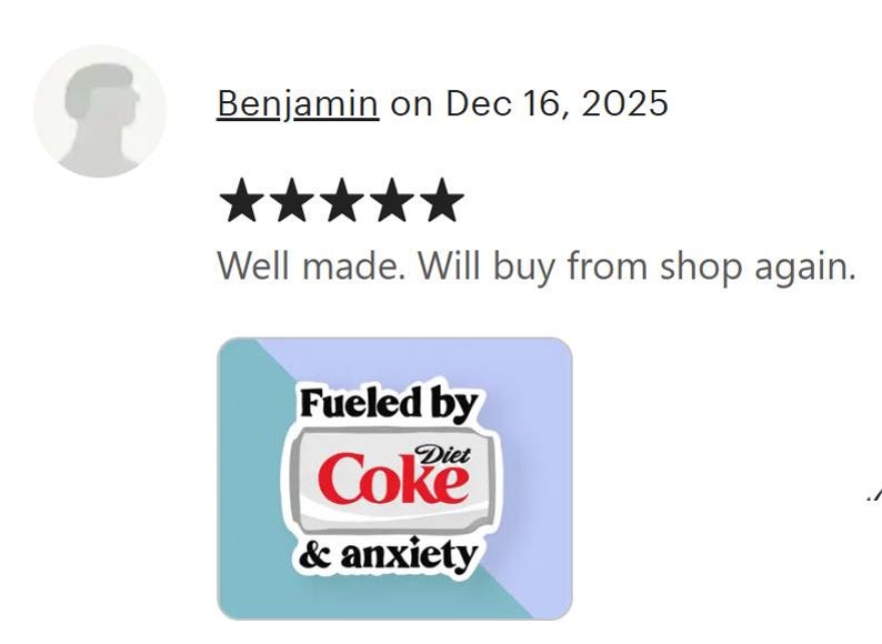 Diet Coke & Anxiety Sticker: Funny Hand-Drawn Vinyl Decal image 3