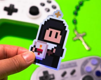 Adesivo holográfico de videogame de Santa Margarida Maria