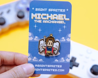 Broche de esmalte retrô de São Miguel Arcanjo do videogame