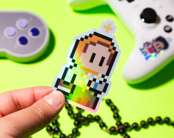 St. Dymphna Retro Holographic Video Game Sticker