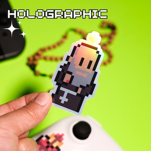 Holographic Padre Pio Video Game Sticker