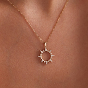 Pave Sun Necklace, Boho Necklace, Diamond Sun Necklace, Summer Jewelry in Gold and Silver, Mom Gifts, Mothers Day Gifts, Gifts for Her