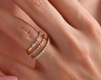 Stackable Ring Set of 3, Diamond Stacking Ring Set, Crystal Jewelry, Christmas Gift, Gold Simple Minimalist Ring Set, Dainty Birthday Gifts