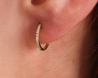 Diamond Huggies, Silver - Gold Crystal Huggie Hoop Earrings, Mom Gifts, CZ Silver Earring, Dainty Huggie Hoop, Gift for Her, Bridesmaid Gift