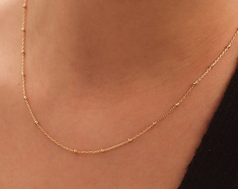 Satellite Necklace in Gold, Rose Gold & Sterling Silver, Beaded Chain Necklace, Minimalist Necklace, Everday Layering Necklace, Mom Gifts