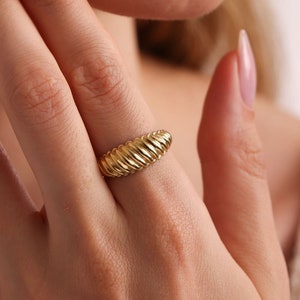 Twisted Dome Ring, Croissant Ring, 18K Gold Plated Ring for Women, Stackable Ring, Chunky Gold Ring, Signet Ring for Women, Gift for Mom