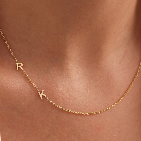 Gold Initial Necklace, Sideways Initial Necklace, Custom Letter Necklace, Personalized Jewelry, Gift For Her, Mom Gifts, Mothers Gifts