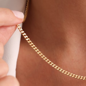 18K Gold Cuban Chain Necklace, Curb Necklace, 3.25 mm Gold Cuban Chain, Chain for Her, Everyday Necklace for Women, Mothers Day Gift