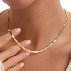18k Gold Herringbone Necklace, Snake Chain Necklace, Herringbone Chain, Snake Necklace for Her, Everyday Necklace for Women, Christmas Gifts