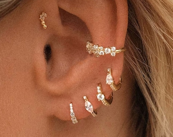 Pendientes de aro con diamantes, pendientes de aro pequeños, pendientes minimalistas, pendientes de plata pequeños para uso diario, pendientes de novia, aros para hélix, aros para trago.