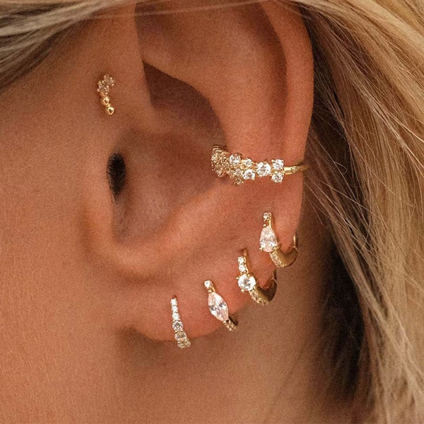 Pendientes de aro con diamantes, pendientes de aro pequeños, pendientes minimalistas, pendientes de plata pequeños para uso diario, pendientes de novia, aros para hélix, aros para trago.