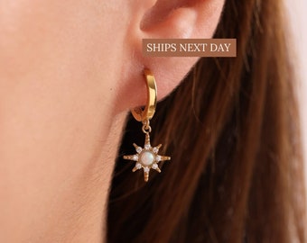 Starburst Huggie Earrings, Trending Opal Star Earrings, Gift for Mom, Christmas Gifts, Gift For Her, Huggie Hoop Earrings
