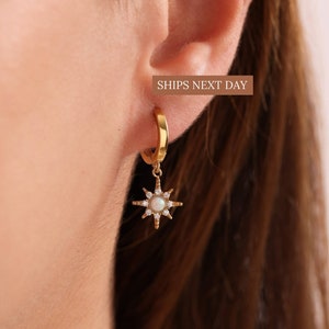 Starburst Huggie Earrings, Trending Opal Star Earrings, Perfect Minimalist Look, Christmas Gifts, Gift For Her, Huggie Hoop Earrings