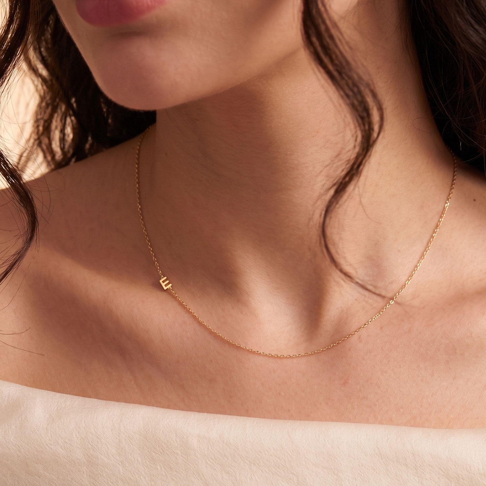 Sideways Necklace, Gold Initial Necklace, Christmas Gift, Gifts for…