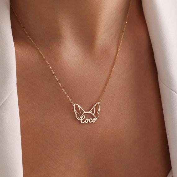 Dog Name Necklace, Personalized Dog Ears Necklace, Custom Pet Jewelry, Pet Name Necklace, Pet Memorial Gift, Christmas Gift, Gift For Her