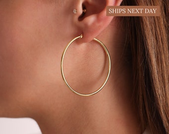 Dainty Gold Hoop Earrings, Silver Hoop Earrings in Large, Thin Hoop Earrings, Circle Hoop Earrings, Mom Gifts, Mother Day Gift