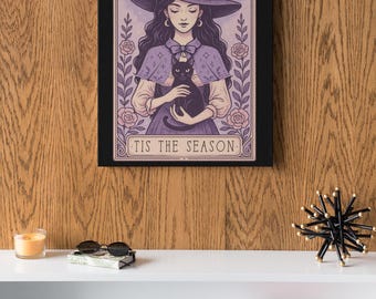 Magical Witch & Cat Canvas Art: Gothic Halloween Home Decor