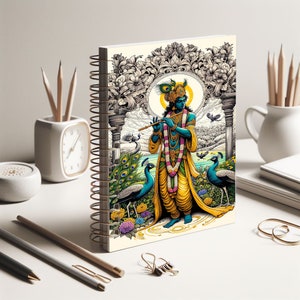 Hindu God Krishna-Inspired Journal (118 ruled line pages, 59 sheets, Front cover print, Dark grey back cover. 8 in x 6 in x 0.60 in)