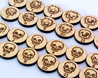 Cute Skeleton and Zombie Tokens - Wooden RPG DND 5e Gaming and Board Game tokens