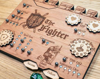 Fighter Character Tracker: DND Wooden 5e Spell Slots Stat Sheet