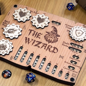 DND Wizard Character Tracker: Wooden DND 5e Stat Sheet