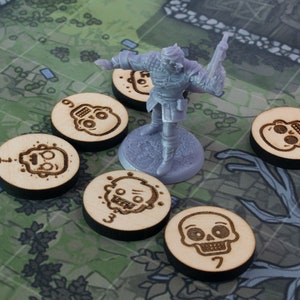 Cute Skeleton and Zombie Tokens - Wooden RPG DND 5e Gaming and Board Game tokens