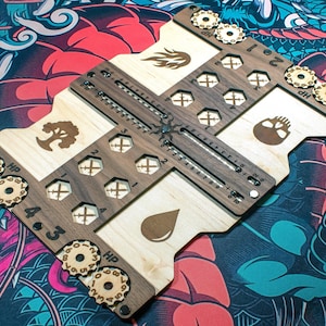 MTG 4-Player Mana Symbol Command Zone Tracker Tray - Real Wood EDH - Magic The Gathering Compatible
