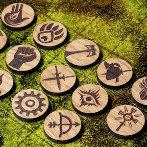 Class Icon Tokens - Wooden RPG DND 5e Gaming and Board Game tokens