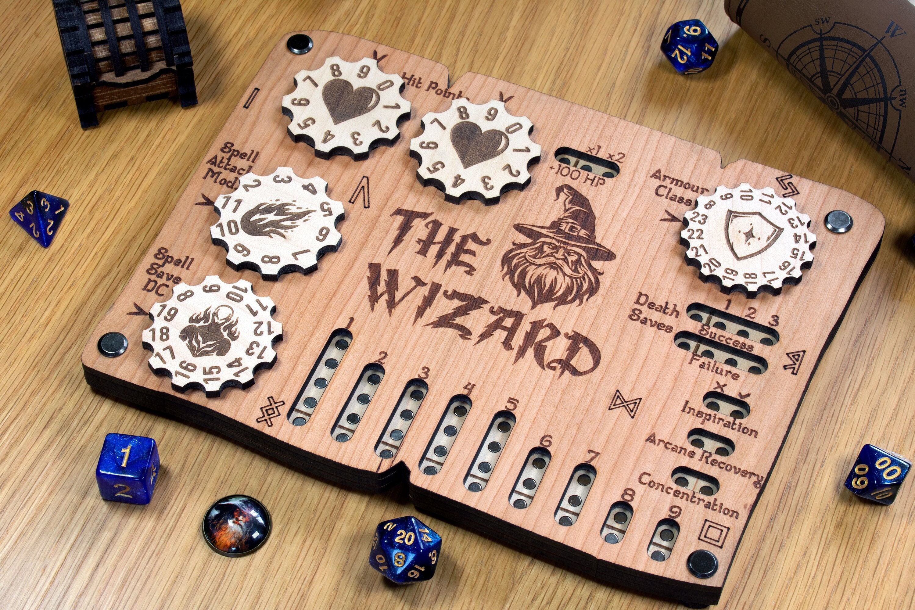 Wizard Character Tracker: Wooden DND 5e Stat Sheet