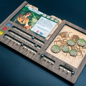 Painel do Investigador Arkham Horror LCG Compatível - Bandeja Magnética de Madeira