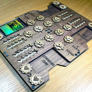 MTG 4-Player Command Zone Tracker Tray - Real Wood EDH - Magic The Gathering Compatible