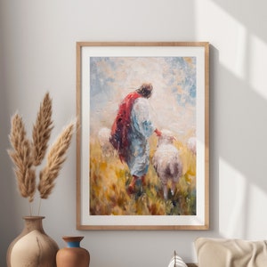Oil Painting of Jesus Leaves the 99 Lost Sheep Parable| Wall Art Digital Print| Art High Quality 2:3 Ratio| 300 DPI for Printing| Wall Decor