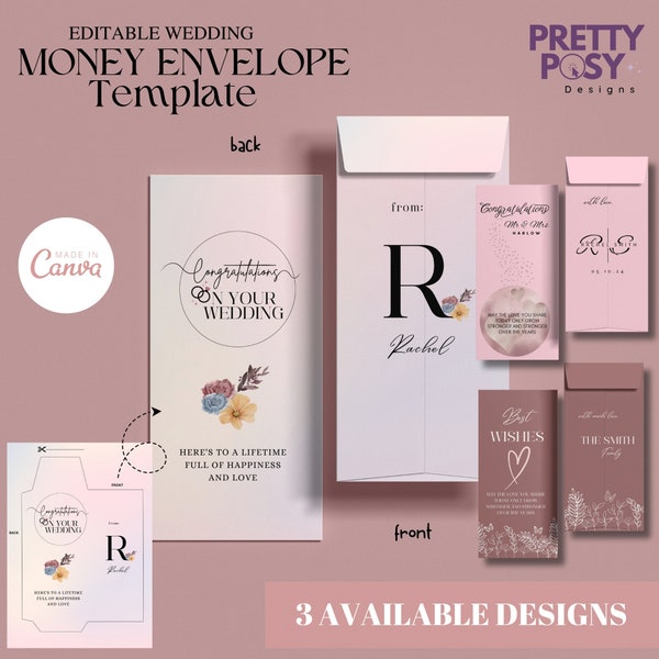 Enveloppe d'argent de mariage imprimable Porte-cadeau d'argent de mariage Enveloppe d'argent liquide Cadeau de mariage personnalisé Carte de félicitations Angpao modifiable