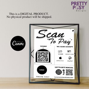 Editable Scan to Pay Card, Venmo QR Code Sign Template Canva, Scan to ...