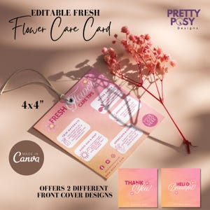 Tarjeta de cuidado de flores frescas editable Plantilla de instrucciones de cuidado de flores Plantilla de tarjeta de cuidado imprimible Plantilla de tarjeta de cuidado de floristería Fresh Cut Plantilla de tarjeta de cuidado de floristería