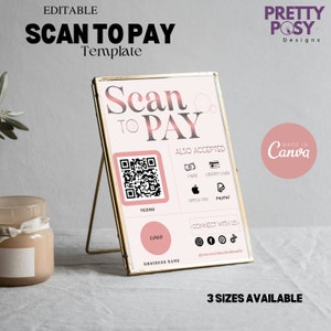 Scan-to-Pay-tekensjabloon Venmo QR-codetekensjabloon Canva, afdrukbaar bord met betaalkaart, bord met geaccepteerde betalingen, bord CashApp Paypal,