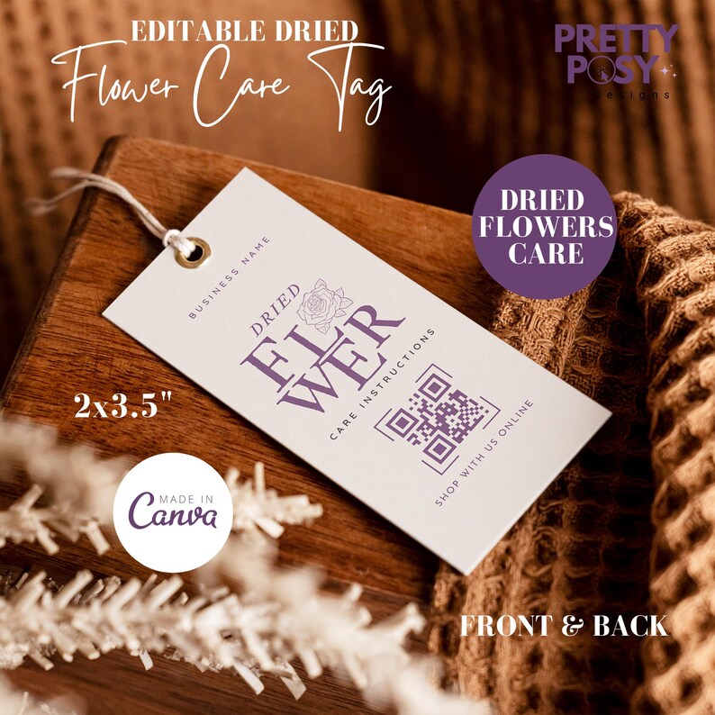 Editable Dried Flower Care Hang Tag Template (2x3.5) (digital Download ...
