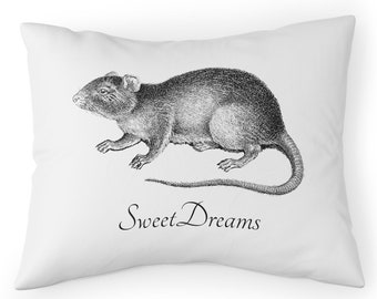 Customizable Pillowcase - Gothic Victorian Rat Illustration With "Sweet Dreams" Text