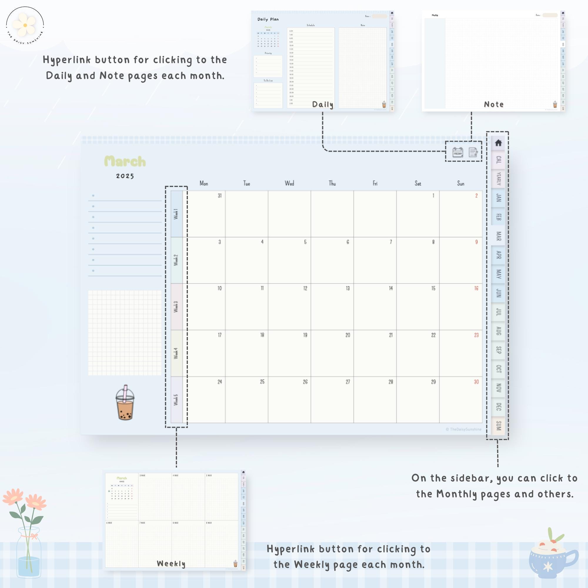 2025 Digital Planner 2025 Cute Planner Dated Planner Goodnotes