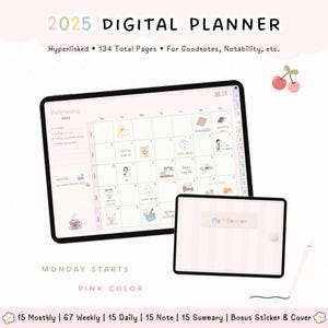 2025 Digitaler Kalender | 2025 Niedlicher Kalender | Datiert Planer | Goodnotes Planer | Minimal Planer | iPad Planer | Rosa Planer